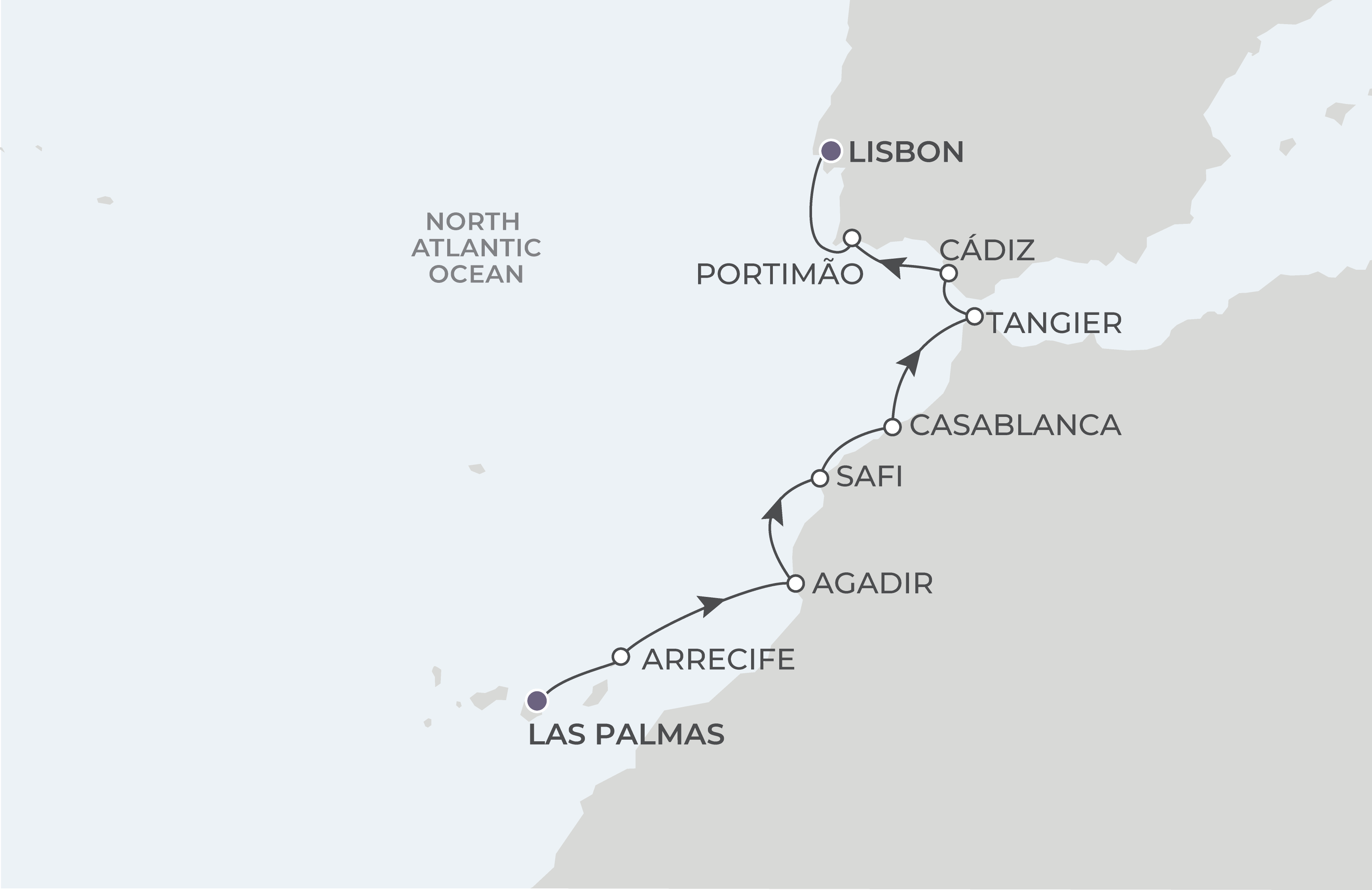 Map for 9-Night Las Palmas to Lisbon 4.18.26