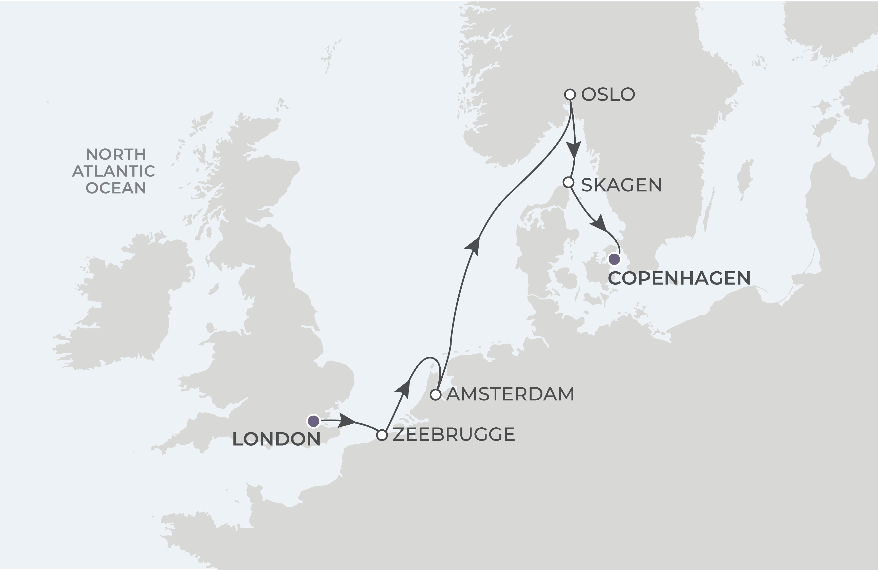 Map for 8-Night London to Copenhagen 6.15.26