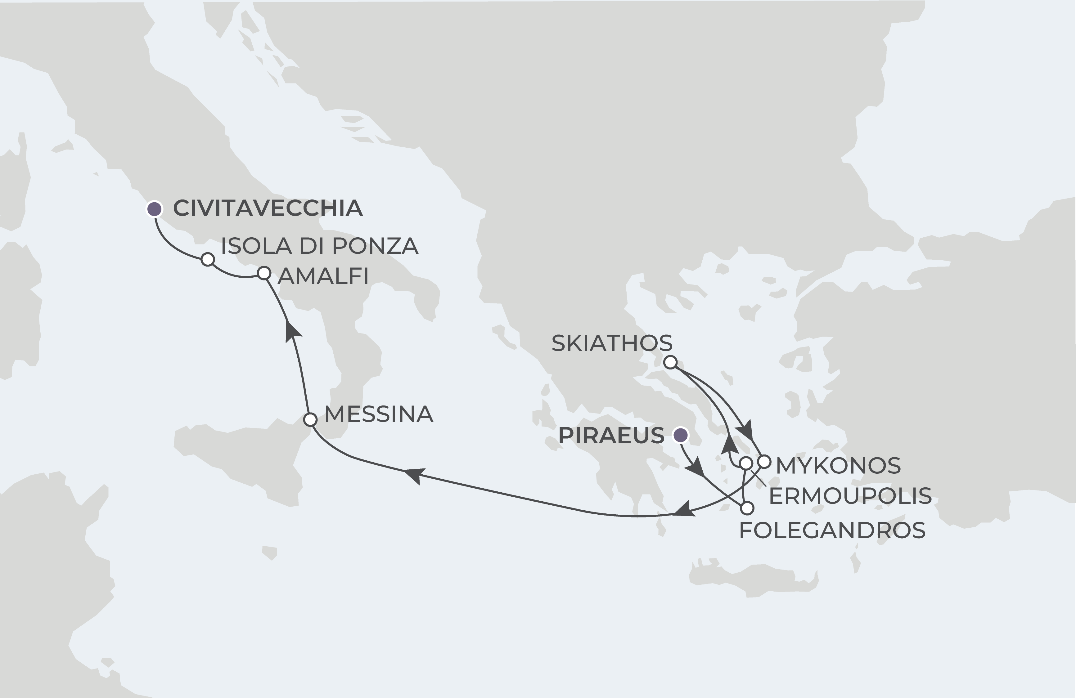 Map for 10-Night Athens to Rome 7.20.26
