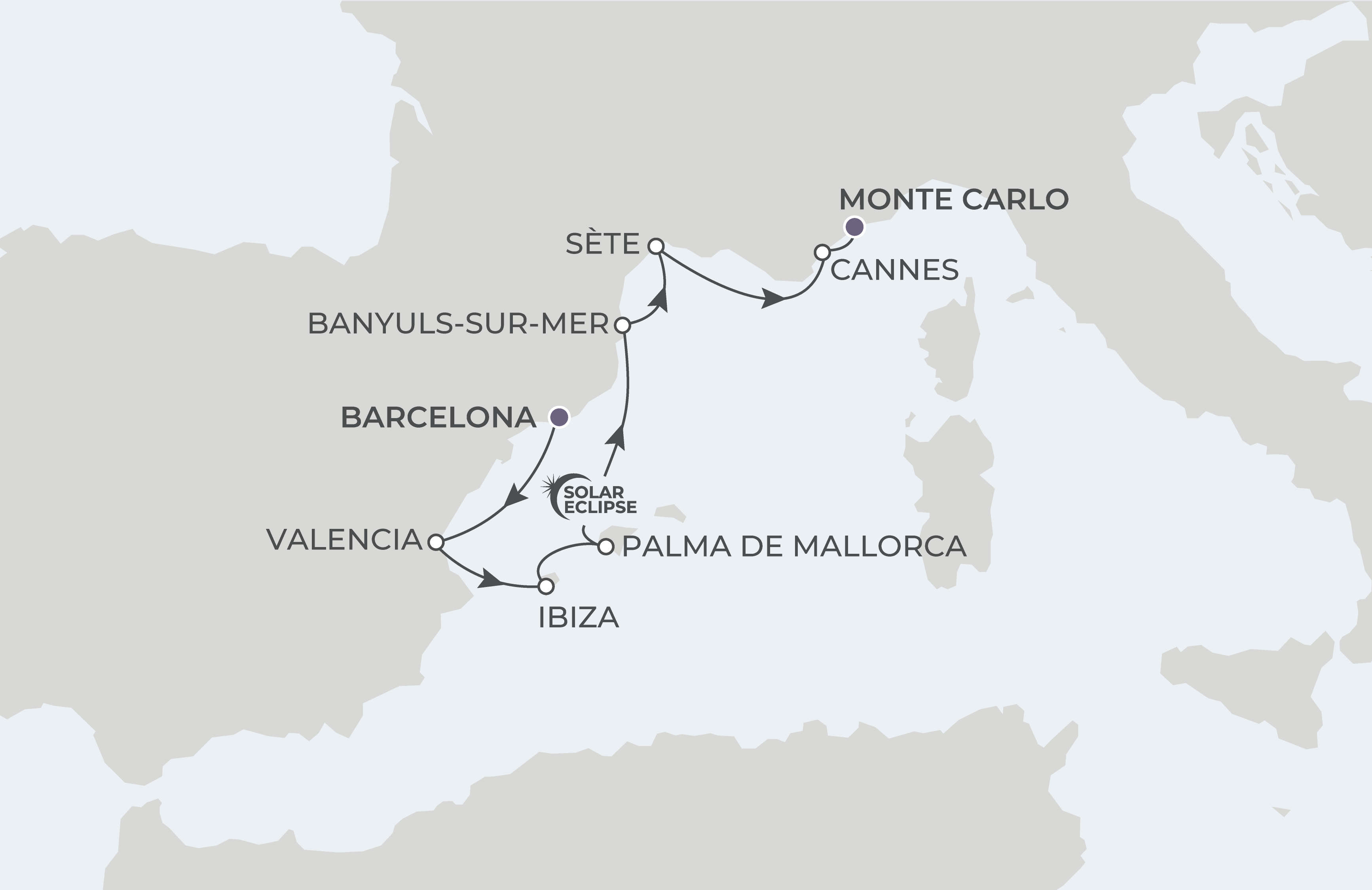 Map for 7-Night Barcelona to Monte Carlo 8.9.26