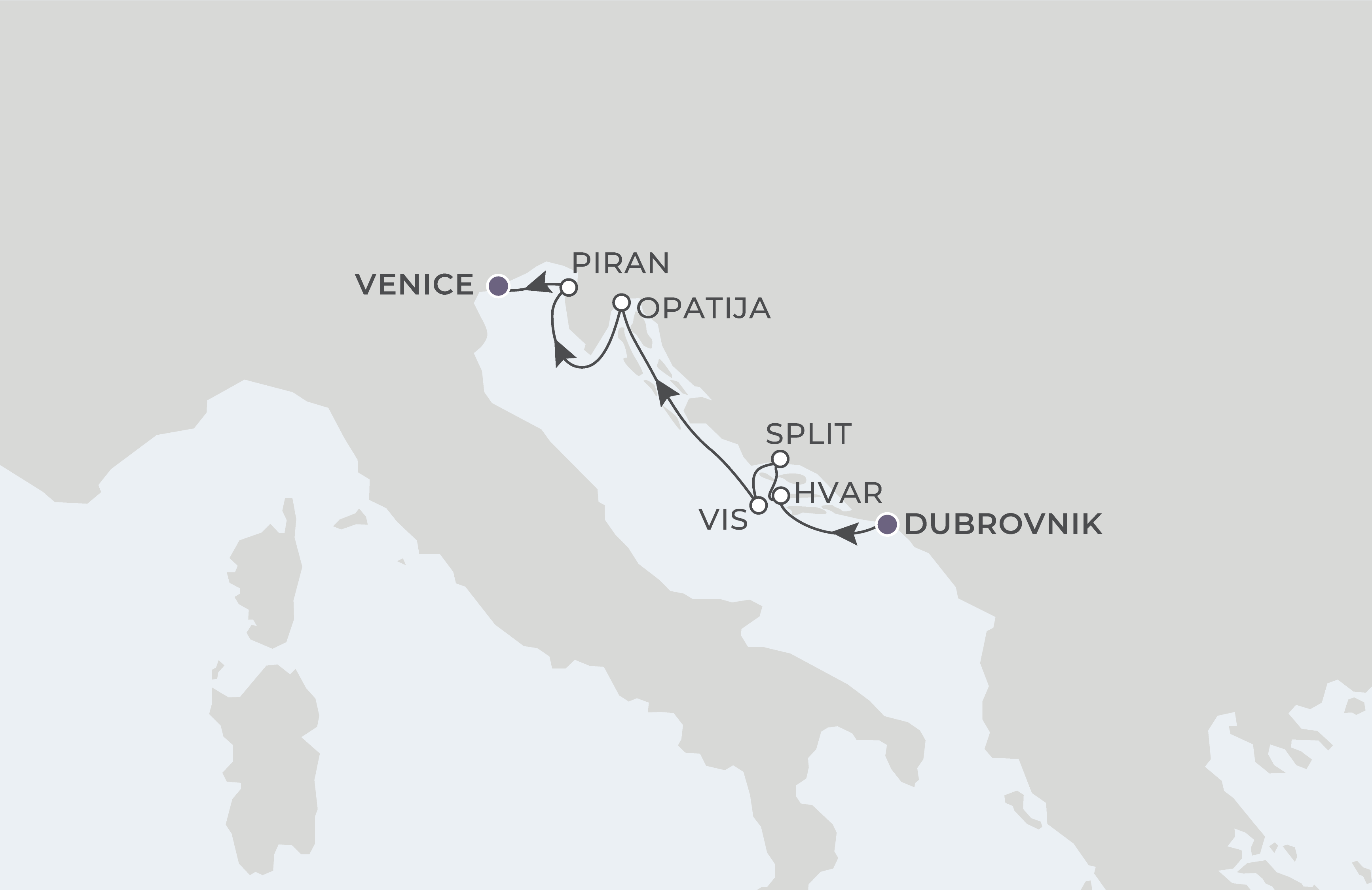 Map for 7-Night Dubrovnik to Venice 9.15.26