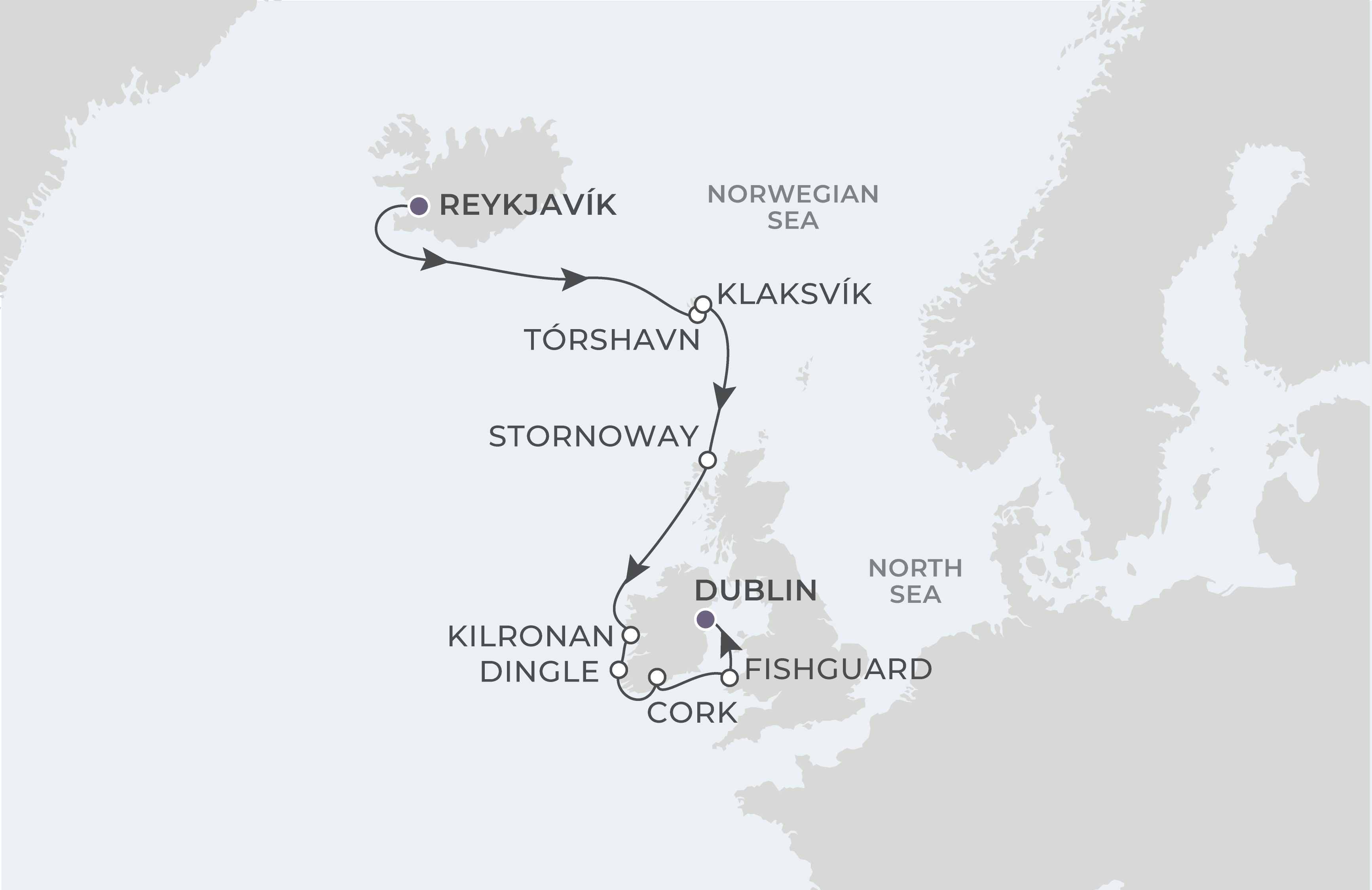 Map for 10-Night Reykjavik to Dublin 9.21.26