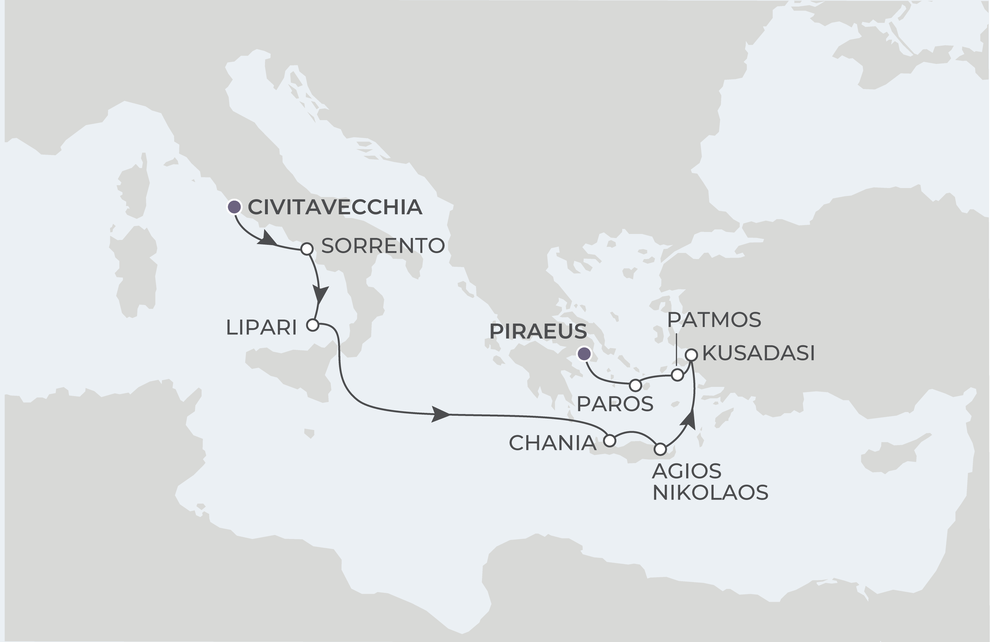 Map for 9-Night Rome to Athens 7.1.26