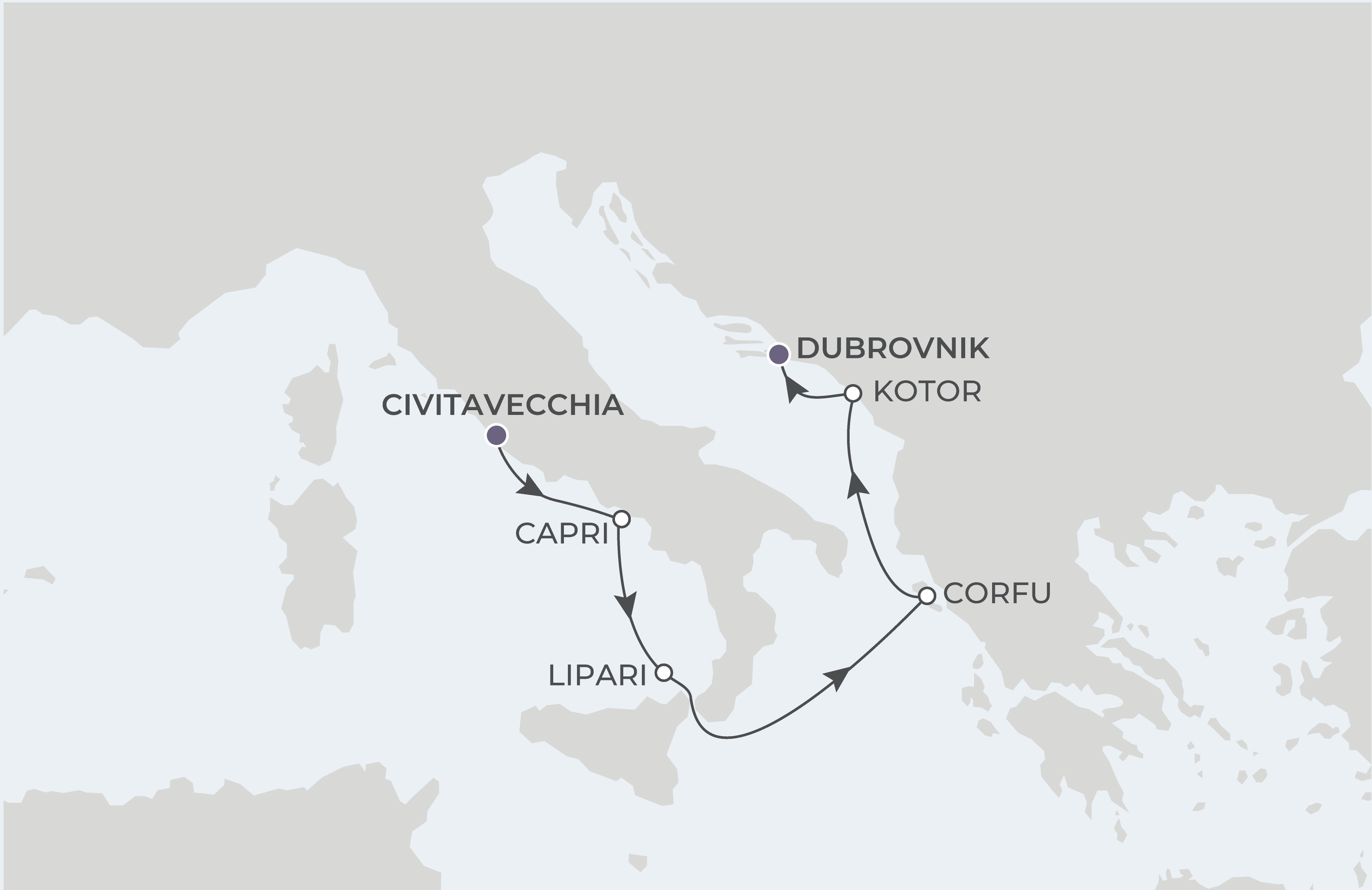 Map for 6-Night Rome to Dubrovnik 9.9.26