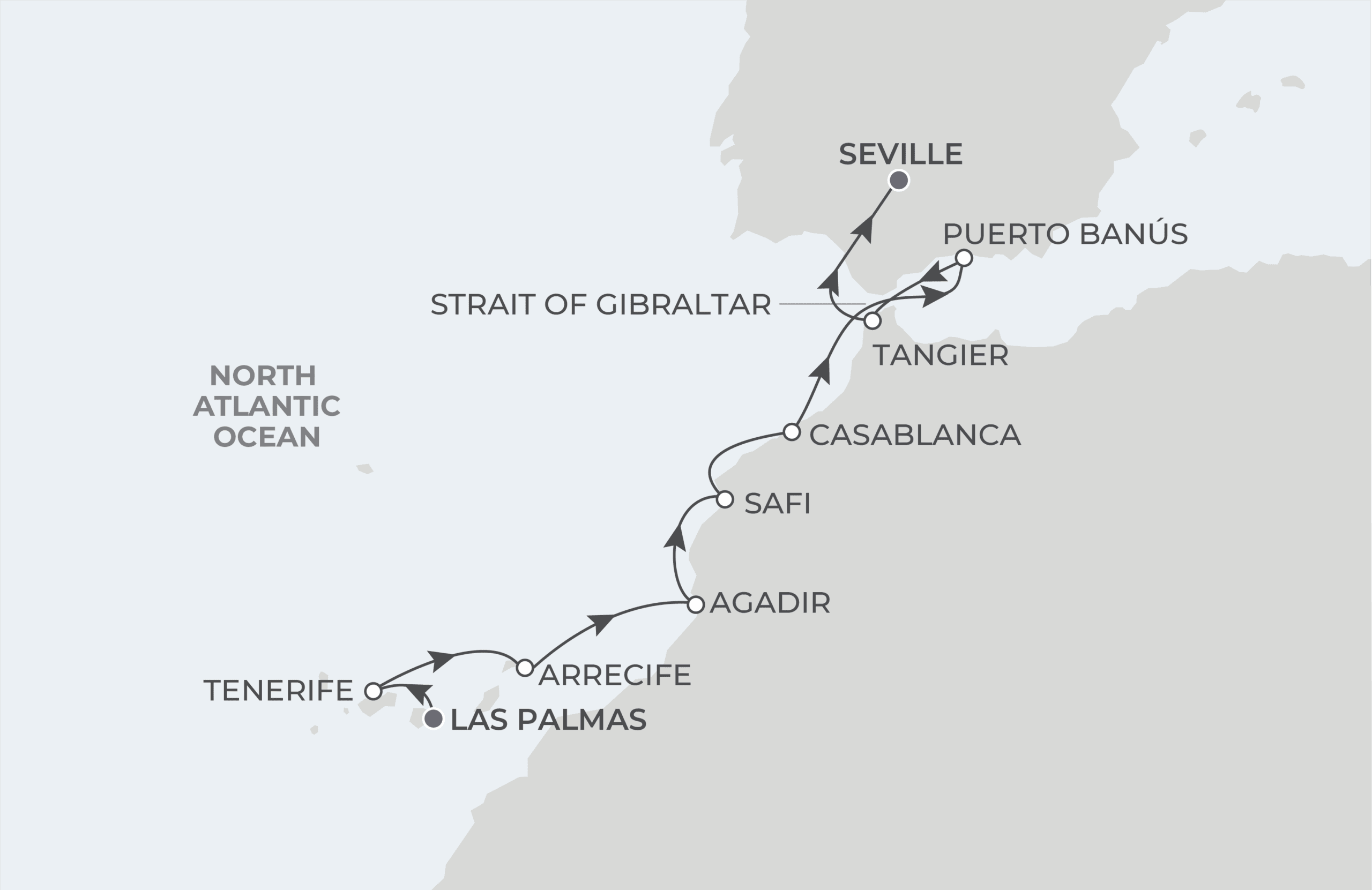 Map for 10-Night Las Palmas to Seville 4.6.27
