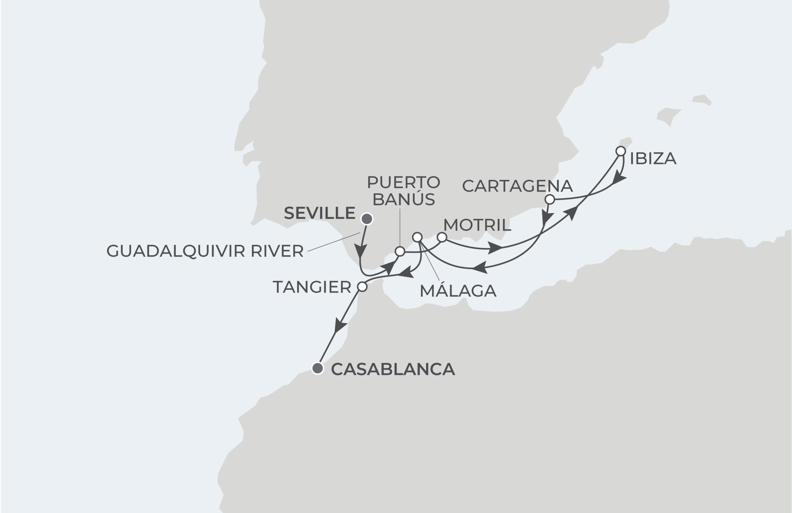 Map for 9-Night Seville to Casablanca 4.16.27