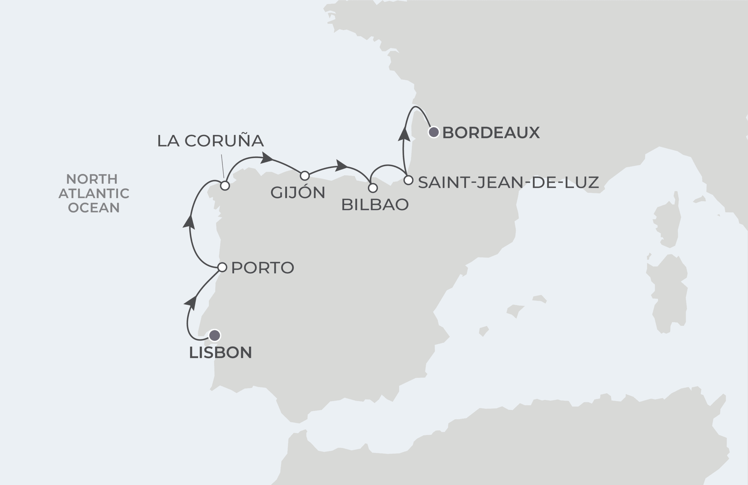 Map for 7-Night Lisbon to Bordeaux 5.7.27