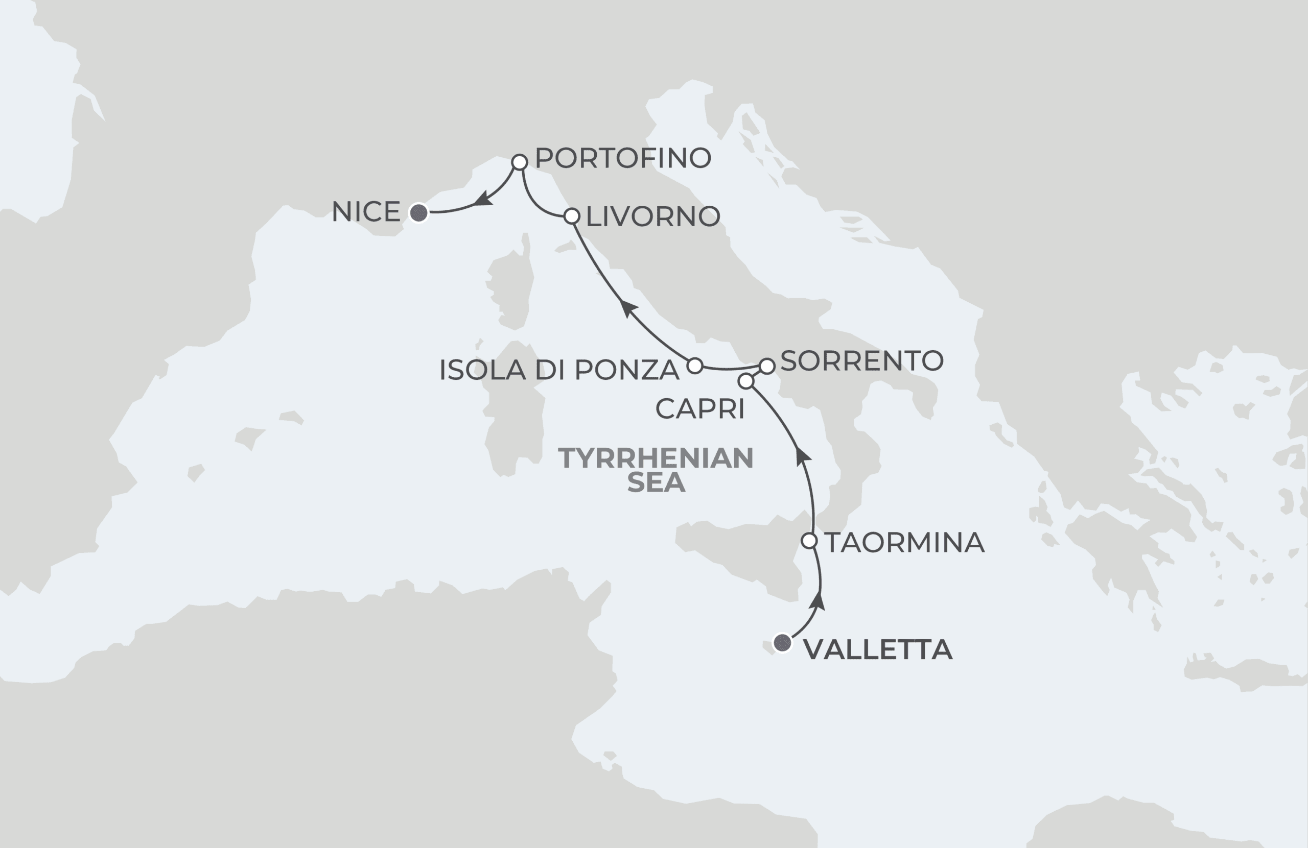 Map for 7-Night Valletta to Nice 5.16.27