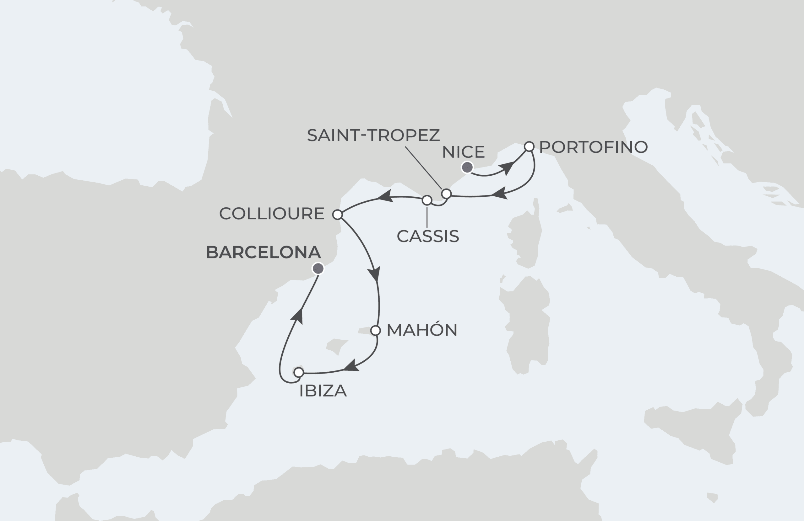 Map for 8-Night Nice to Barcelona 7.19.27