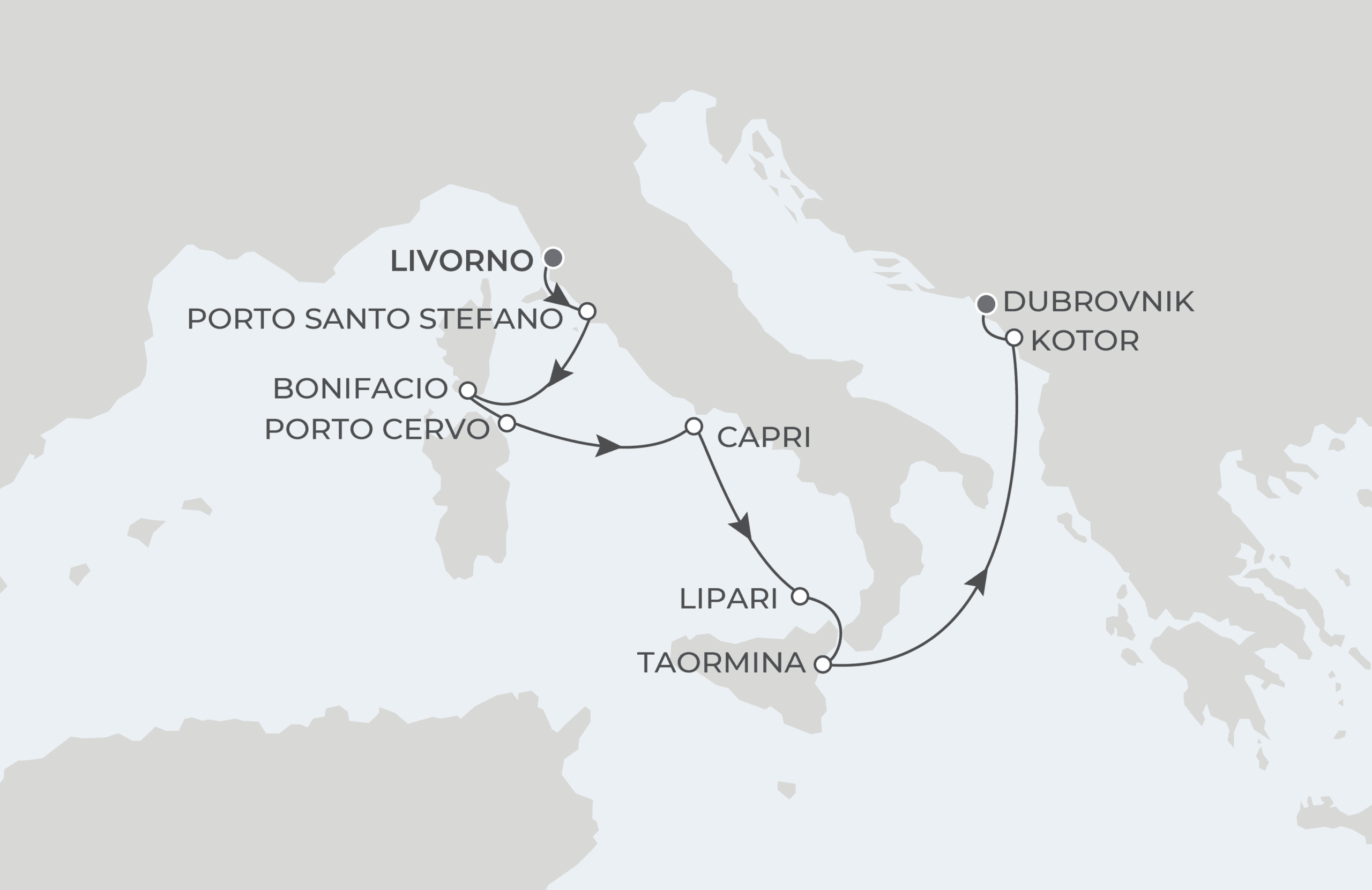 Map for 9-Night Livorno to Dubrovnik 8.20.27