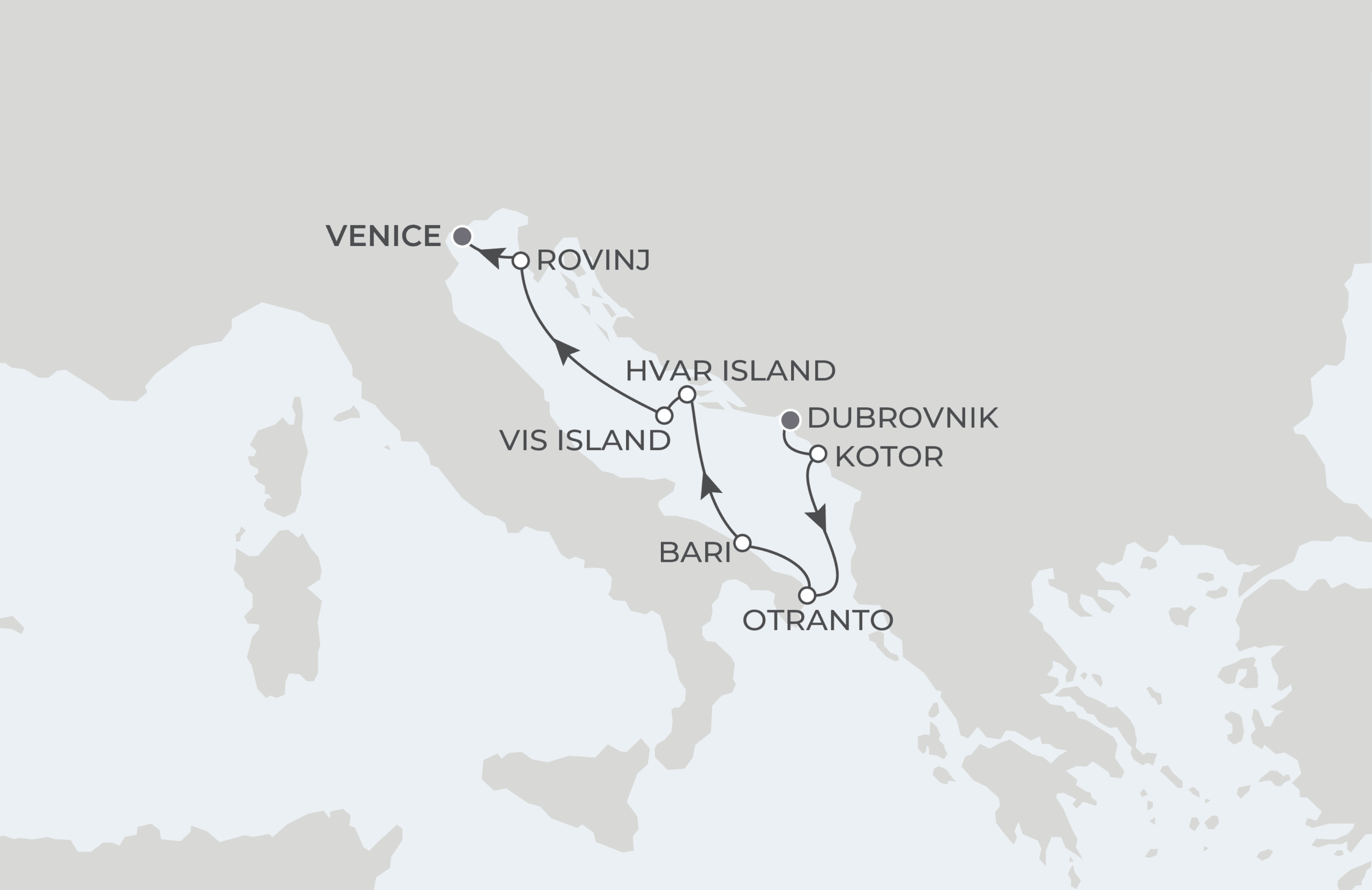 Map for 7-Night Dubrovnik to Venice 8.29.27