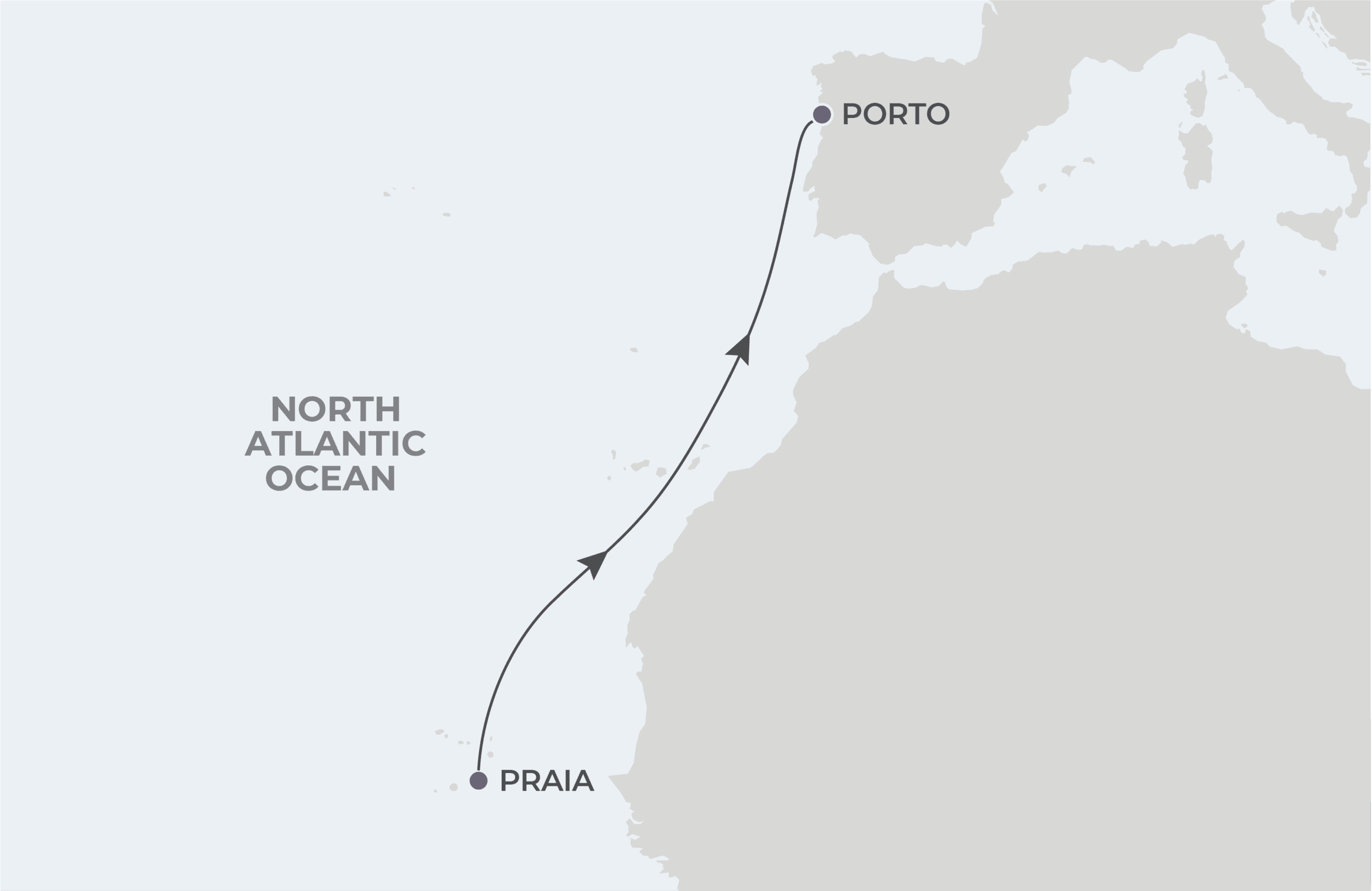 Map for 6-Night Praia to Porto 4.4.26